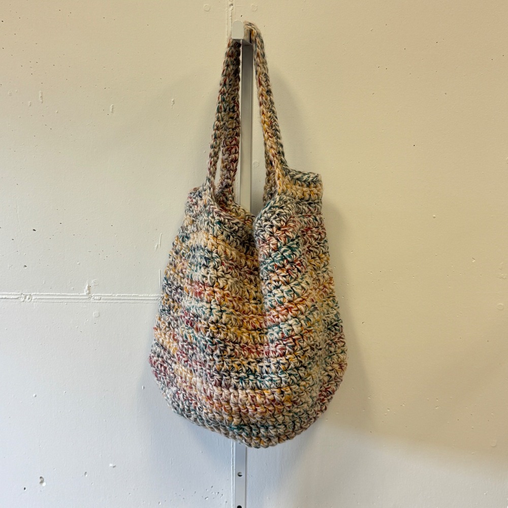 Handmade Crochet Multi-Color Chunky Knit Shoulder Tote Bag Hobo Shoulder Bag OS